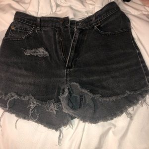 Black Jean shorts with distressing